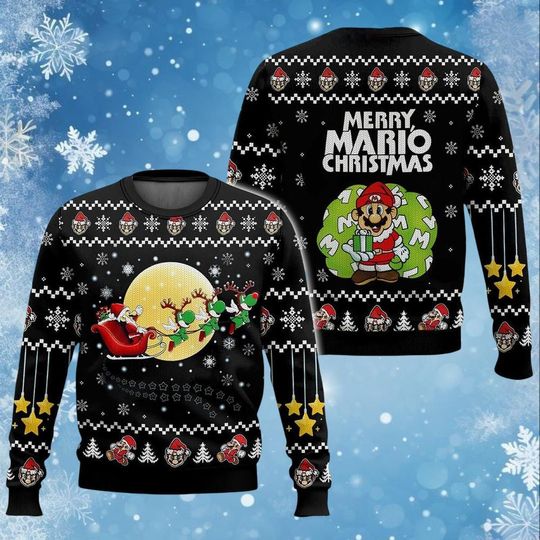 Christmas Super Mario Ugly Sweater, Video Game Xmas Sweater, Mario Yoshi Sweater Men, Christmas Gift