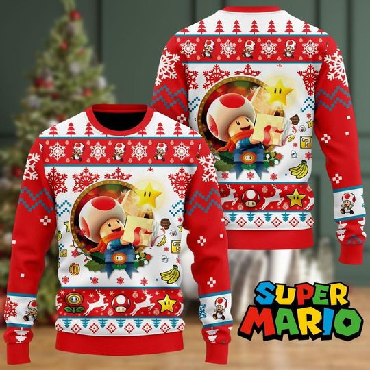Christmas Super Mario Toad Ugly Sweater, Super Mario Bros Christmas Sweater, Mario Shirt, Holiday Sweater, Xmas Sweater, Gamer Gift
