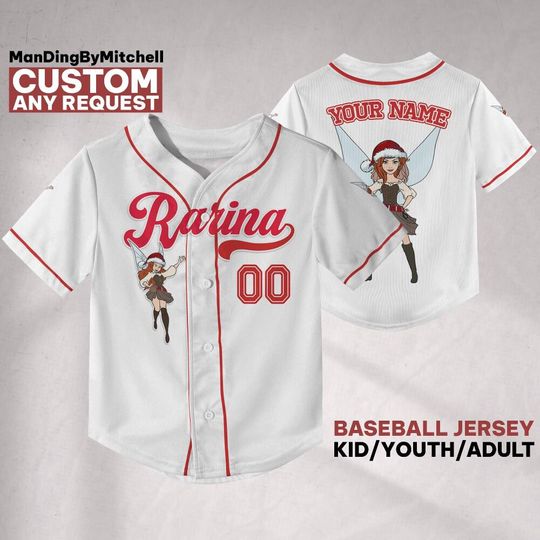 Discover Personalize Disney Tinkerbell Zarina Fairy Christmas Baseball, Custom Kid Youth Adult, Family Team Jersey, Disneyland Cute Birthday Gift