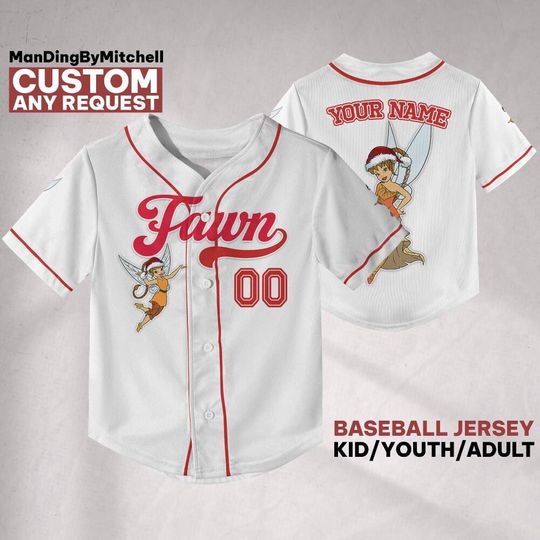 Discover Personalize Disney Tinkerbell Fawn Fairy Christmas Baseball, Custom Kid Youth Adult, Family Team Jersey, Disneyland Cute Birthday Gift