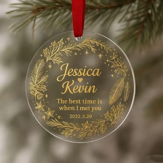 Personalized Acrylic Ornament: Custom Names & Date, Wedding Keepsake