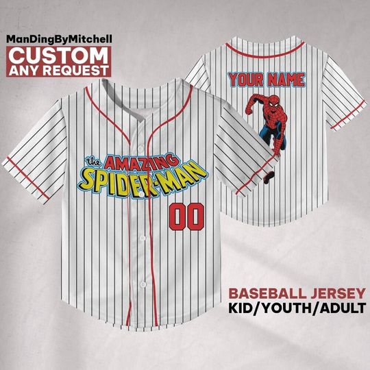 Discover Personalize Marvel The Amazing Spider-Man White, Custom Kids Youth Adult Disney Baseball Jersey, Gift For Marvel Fan