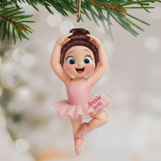 Discover 2D Flat Ballerina Little Girl Personalized Acrylic Ornament, Custom Christmas Ornament, Gift for Daughter, Gift for Granddaughter