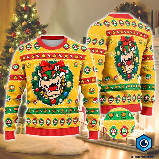 Mario Bowser Ugly Christmas Sweater, Super Mario Bowser Christmas Sweatshirt, Mario Bros Ugly Xmas Sweater, Christmas Holiday Sweater