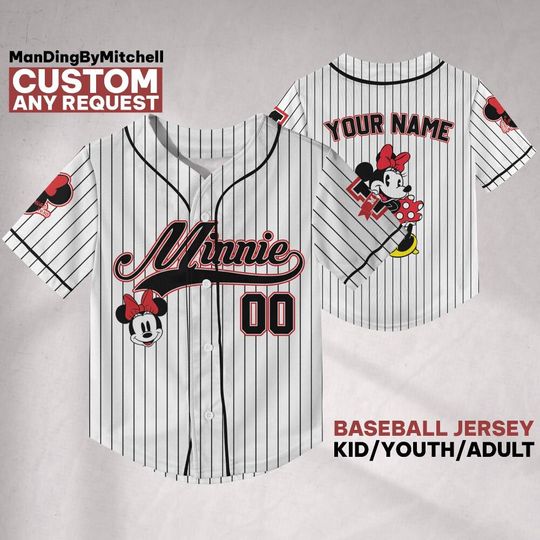 Discover Personalize Disney Minnie Mouse Cute, Custom Disneyland Jersey, Baseball Team, Mickey Mouse Birthday, Gift for Disney Fans