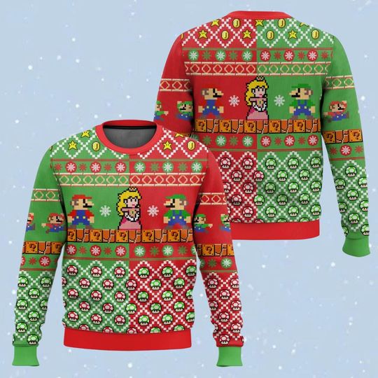 Super Mario Family Christmas Sweater, Peach Princess Ugly Sweater, Video Game Christmas Sweater, Mario Luigi Bros Xmas Sweater, Couple Gifts