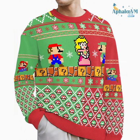 Super Mario Ugly Christmas Sweater | Mario Princess Peach Video Game Sweatshirt | Super Mario Christmas Sweater | Mario Christmas Sweatshirt