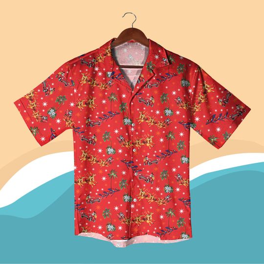 Christmas Red Hawaiian Shirt Tropical Santa Aloha Outfit Funny Xmas Holiday Party Shirt for Men Women Mele Kalikimaka Beach Vacation Wear