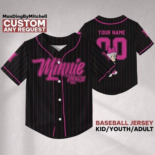Discover Custom Disney Minnie Black Hip Hop Baseball Jersey, Custom Kid Youth Adult Baseball Family Team Jersey, Disneyland Cute Birthday Gift