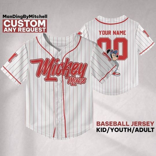 Discover Custom Disney Mickey Hip Hop White Baseball Jersey, Custom Kid Youth Adult Baseball Family Team Jersey, Disneyland Cute Birthday Gift
