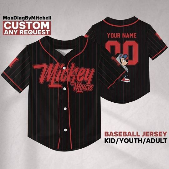 Discover Custom Disney Mickey Hip Hop Black Baseball Jersey, Custom Kid Youth Adult Baseball Family Team Jersey, Disneyland Cute Birthday Gift