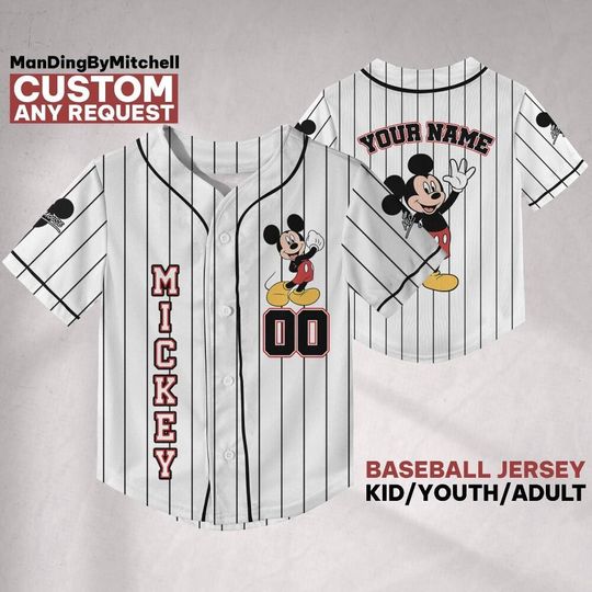 Discover Personalize Disney Mickey Mouse Striped Simple, Custom Kid Youth Adult Baseball Family Team Jersey, Disneyland Cute Birthday Gift