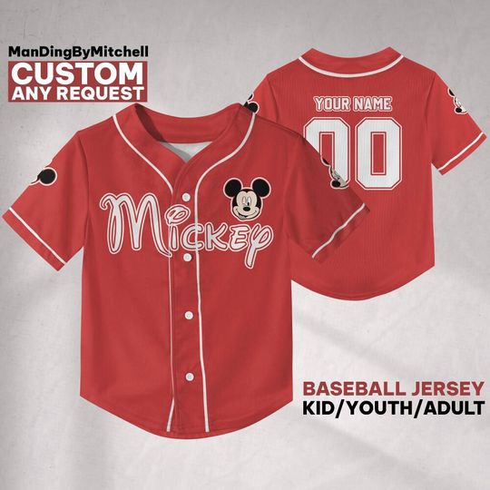 Discover Custom Disney Simple Mickey Face Baseball Jersey, Custom Kid Youth Adult Baseball Family Team Jersey, Disneyland Cute Birthday Gift