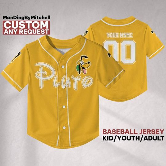 Discover Custom Disney Simple Pluto Face Baseball Jersey, Custom Kid Youth Adult Baseball Family Team Jersey, Disneyland Cute Birthday Gift