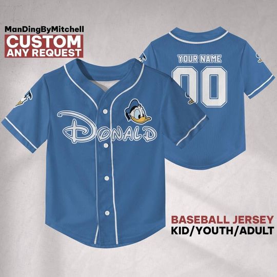 Discover Custom Disney Simple Donald Face Baseball Jersey, Custom Kid Youth Adult Baseball Family Team Jersey, Disneyland Cute Birthday Gift
