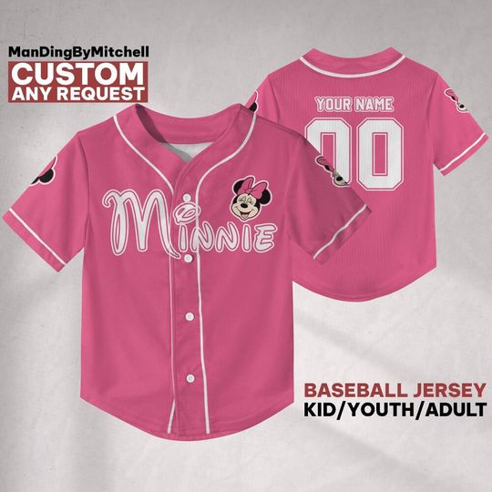 Discover Custom Disney Simple Minnie Face Baseball Jersey, Custom Kid Youth Adult Baseball Family Team Jersey, Disneyland Cute Birthday Gift