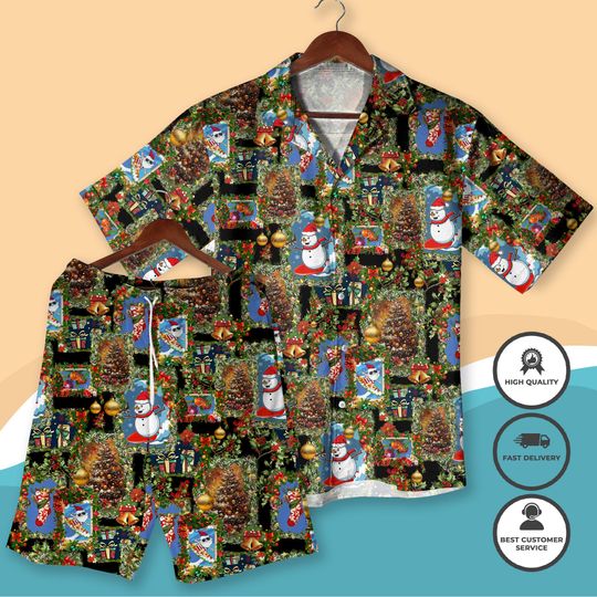 Discover Festive Snowman Christmas Hawaiian Shirt for Men & Women, Xmas Tree Aloha Shirt, Holiday Vacation Beach Party Outfit, Funny Santa Gift Idea