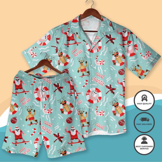 Discover Festive Santa Hawaiian Shirt Shorts, Christmas Aloha Outfit, Funny Reindeer Vacation Beach Wear, Holiday Gift for Men Women, Christmas Gifts