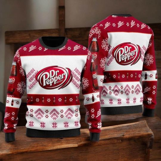 Dr Pepper Ugly Christmas Sweater, Funny Soda Holiday Sweatshirt, Festive Party Jumper