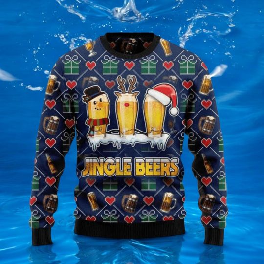 Discover Jingle Beers Christmas Sweater: Funny Ugly Holiday Knit Pullover