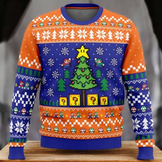Super Mario Bros Christmas Sweater, Gamer Holiday Ugly Jumper, Funny Xmas Gift