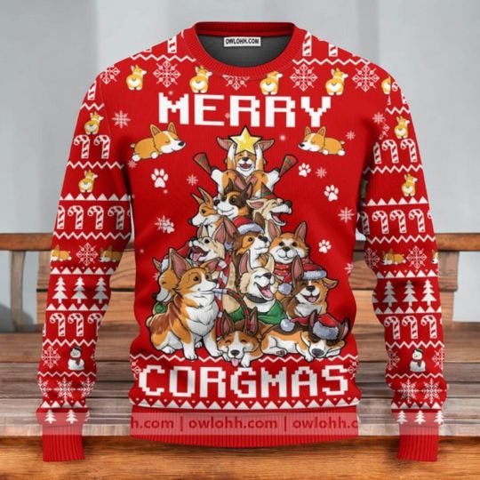 Merry Corgmas Ugly Christmas Sweater, Funny Corgi Dog Xmas Jumper, Pet Lover Gift