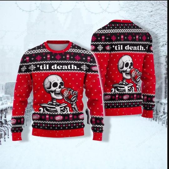 Dr Pepper Skull Christmas Ugly Sweater, 3D Ugly Sweater Party, Holiday Ugly Christmas Sweater, Mens Christmas, Family Christmas Shirt