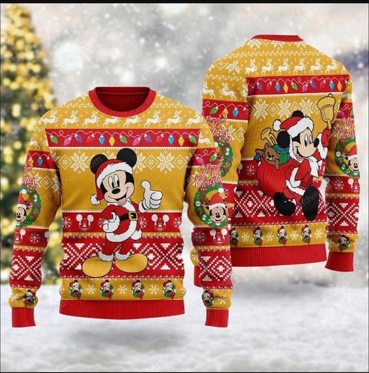 Discover Cute Mickey Mouse Ugly Christmas Sweater, Mickey Mouse Movie Xmas Sweatshirt, Mickey Mouse Christmas Gift for Men Women Kid