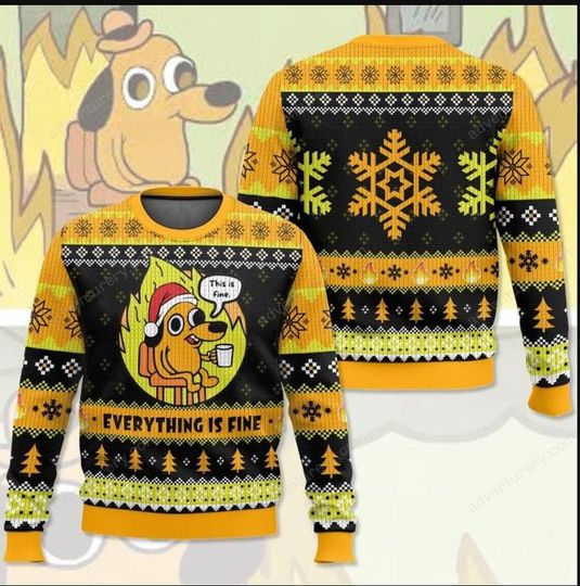 Discover This is Fine Meme Ugly Christmas Sweater, Funny Dog Meme Kid Adult Sweater, Everything is Fine Meme Sweater, Pet Lover Xmas Gift