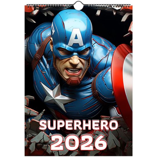 Discover Superhero Calendar 2026  Comic Book Wall Planner for Kids, Teens, and Superhero Fans