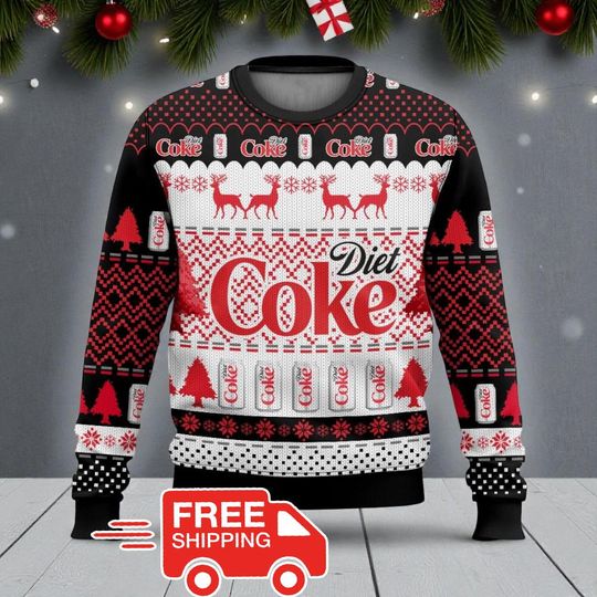 Diet Coke Ugly Christmas Sweater, Funny Soda Lover Holiday Sweatshirt, Coke Fan Xmas Outfit, Soft Drink Gift for Him Her, Christmas Jumper