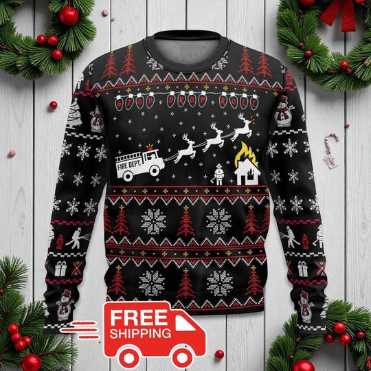 Discover Firefighter Ugly Christmas Sweater, Stop Drop Roll Holiday Sweatshirt, Funny Fireman Xmas Outfit, Firefighter Party Jumper