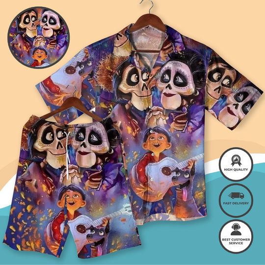 Discover Day of the Dead Hawaiian Shirt, Colorful Skeleton Guitar Print, Unisex Festival Outfit, Halloween Costume, Mexican Theme Clothing