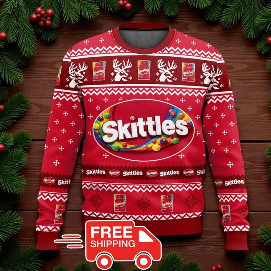 Skittles Ugly Christmas Sweater, Funny Candy Lover Holiday Sweatshirt, Colorful Xmas Party Outfit, Sweet Tooth Gift, Gift for Him Her