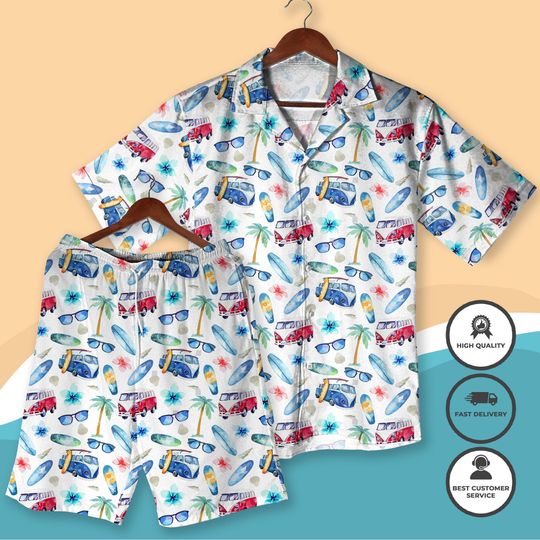 Discover Surf Van Hawaiian Christmas Shirt Beach Outfit, Tropical Palm Tree Aloha Shirt, Summer Clothes, Christmas Surfboard Shirt Men and Women