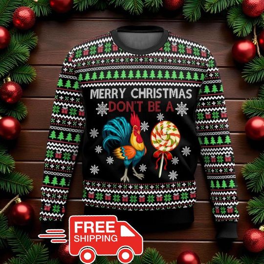 Discover Funny Christmas Ugly Sweater, Merry Christmas Dont Be A Cocky Candy Sweatshirt, Naughty Holiday Party Outfit, Gag Gift for Him Her