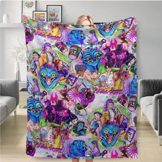 Discover Personalized Demon Hunters Blanket | Custom Name Anime Girls Fleece Blanket
