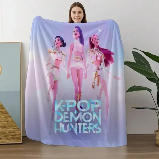 Discover K-POP DEMON HUNTERS Stylized Trio Flannel Blanket - All-Season Comfort Multi-Pur