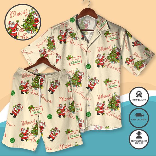 Discover Santa Claus Christmas Hawaiian Shirt Festive Holiday Outfit with Santa and Xmas Tree, Mens Women Aloha Shirt and Shorts, Xmas Shirt Gifts