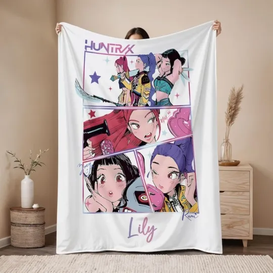 Huntrix K-Pop Demon Hunters Blanket, Kpop Fan Gift, Cute K-Pop Demon Hunters Cus