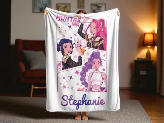 Personalized Demon Hunter Blanket, Personalized Name Anime Girls Throw Blanket,