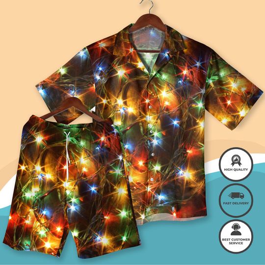 Discover Christmas Lights Hawaiian Shirt and Shorts  Festive Holiday Aloha Outfit, Colorful Party Beachwear, Funny Xmas Matching Outfit - Xmas Shirt