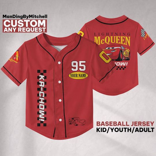 Discover Personalize Disney Cars Lightning McQueen Red, Custom Disney Cars Baseball Shirt, Cars Team Jersey, Personalized Disney Outfit