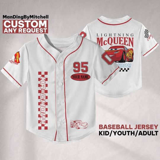 Discover Personalize Disney Cars Lightning McQueen, Custom Disney Cars Baseball Shirt, Cars Team Jersey, Personalized Disney Outfit