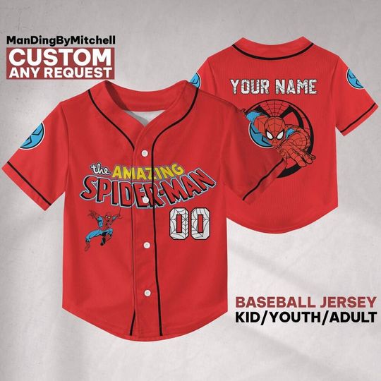 Discover Personalize Disney The Amazing SpiderMan Baseball Jersey, Custom Spider-Verse Team Shirt, Disney Baseball Outfit for Fans