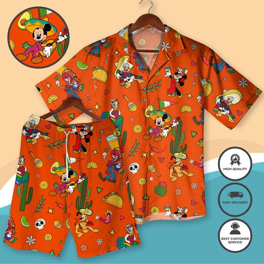Discover Mexican Fiesta Mickey Hawaiian Shirt Shorts Cartoon Print Summer Outfit Funny Cinco de Mayo Party Outfit Halloween Hawaiian Shirt Xmas Shirt