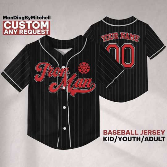 Discover Custom Iron Man Logo Basic Black Baseball Jersey, Custom Marvel Baseball Jersey Team, Disney Baseball Team Outfit