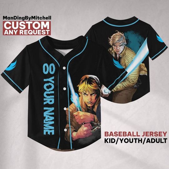 Personalize Starwar Luke Skywalker Baseball Jersey, Custom Universe Gift for Star Wars Fans