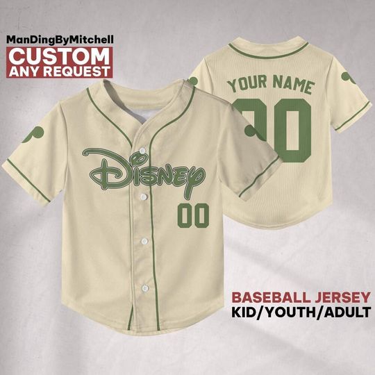 Discover Personalized Disney Simple Begei color green stripped jersey, Custom Kid Youth Adult Baseball Family Team Jersey, Disneyland Birthday Gift
