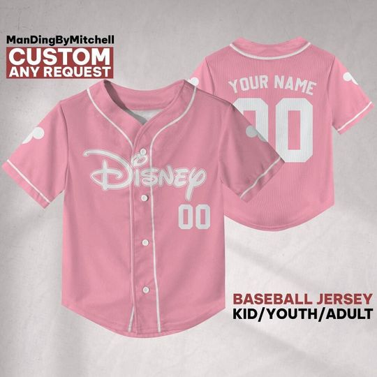 Discover Personalized Disney Simple Pink color white stripped jersey, Custom Kid Youth Adult Baseball Family Team Jersey, Disneyland  Birthday Gift